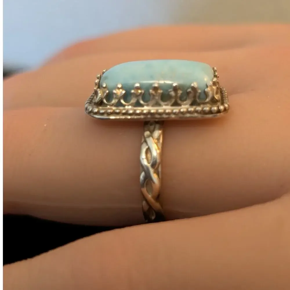 Vintage 925 Sterling Larimar North South Rectangle Marked JSM Ring Size 6.5